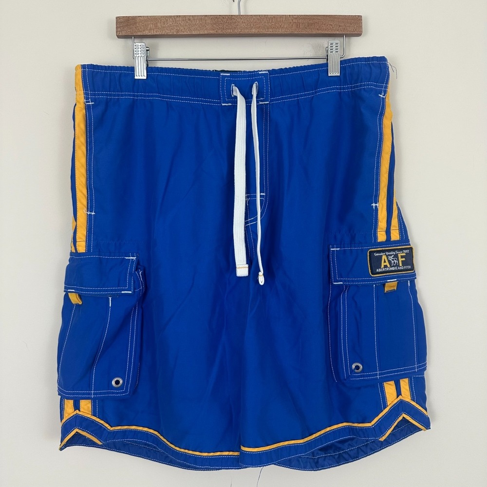 Abercrombie & Fitch Y2K Tugger Board Shorts Swim Blue Cargo Pockets Mens S